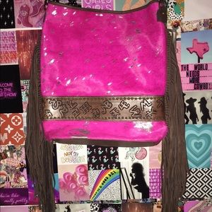 Pink Acid wash cowhide Crossbody Purse- American Darling